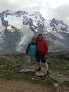 Hiking in the Swiss Alps near the Matterhorn.